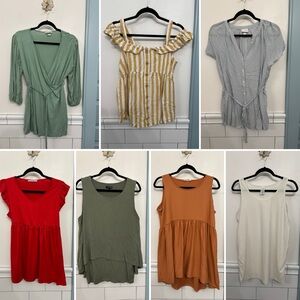 Lot of 7 Maternity Tops Spring Summer Sleeveless Blue Orange Open Front Large